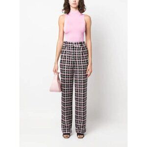 NWT $950 MSGM Milano High Waisted Tweed Trousers Black Size 6